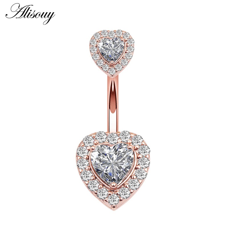 Alisouy 1 Khuyên Rốn Thép Không Gỉ Đính Đá cz Hình Trái Tim