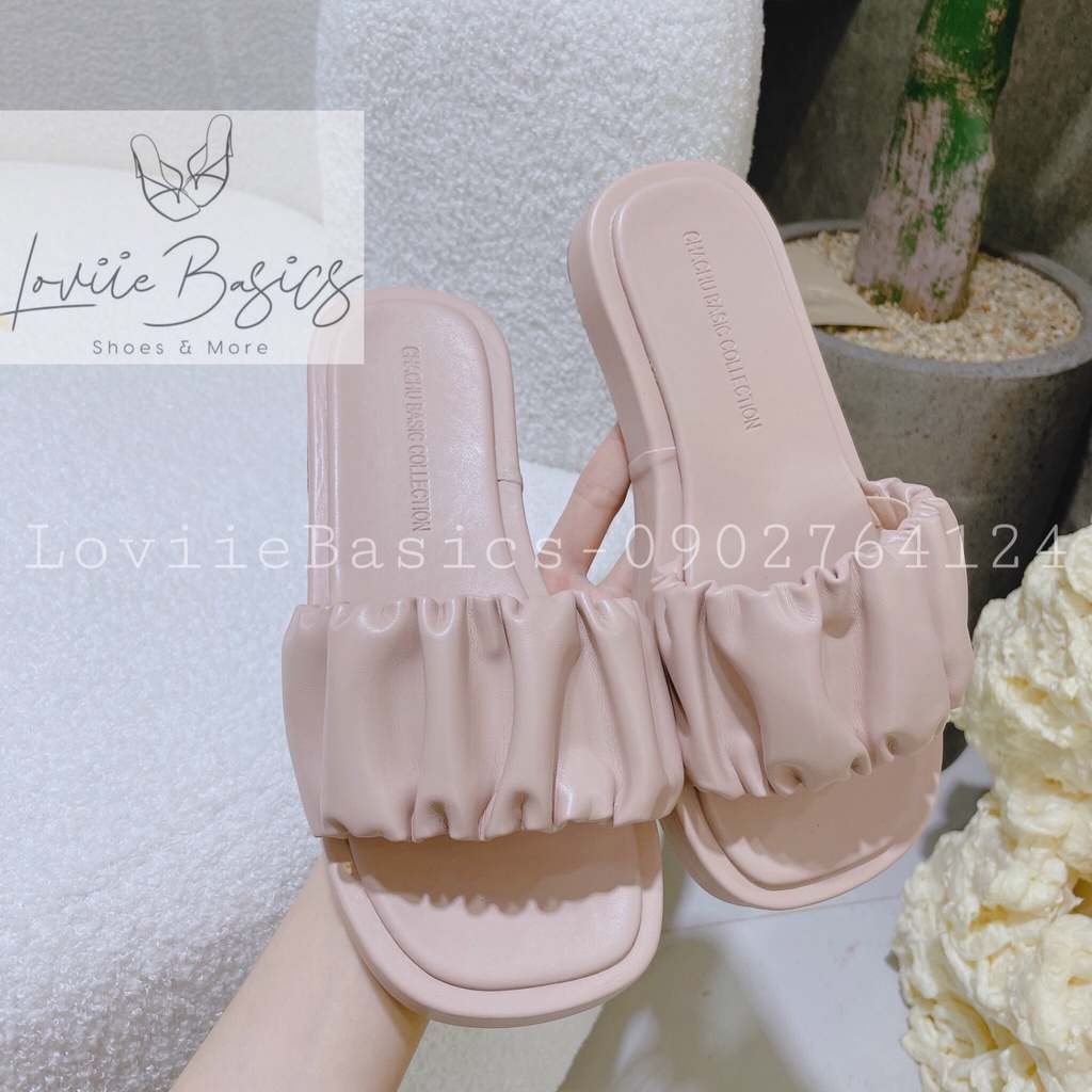 DÉP XUỒNG NỮ LOVIIE BASICS - DÉP THỜI TRANG PHONG CÁCH NỮ TÍNH QUAI NGANG NHÚM BÈO ĐẾ BẰNG D220502