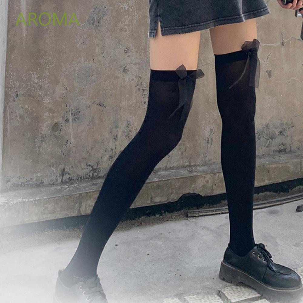 Đôi vớ dài quá gối bằng chất liệu lụa đính nơ nhiều màu sắc kiểu Lolita gợi cảm quyến rũ cho nữ