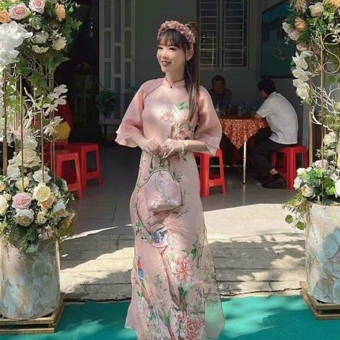 Áo Dài,Áo Dài Cách Tân Hồng Cát Nguyệt Tiểu Thư Đi Tiệc ,Dạ Hội