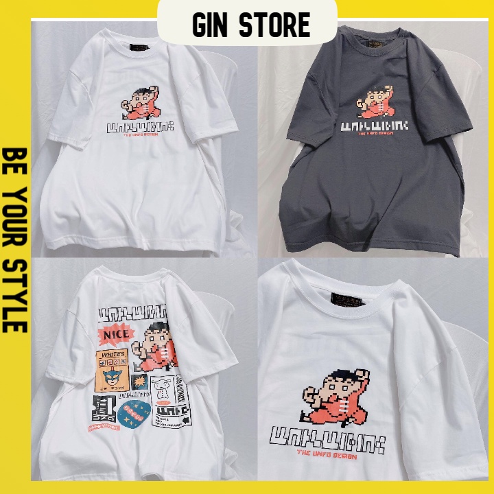 Áo thun tay lỡ GIN STORE form nam nữ unisex áo phông Cu Shin siêu quậy cotton oversize