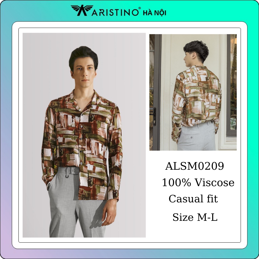 Áo sơ mi nam dài tay Aristino họa tiết châu Âu,vải mềm mướt, from rộng ALSM0209