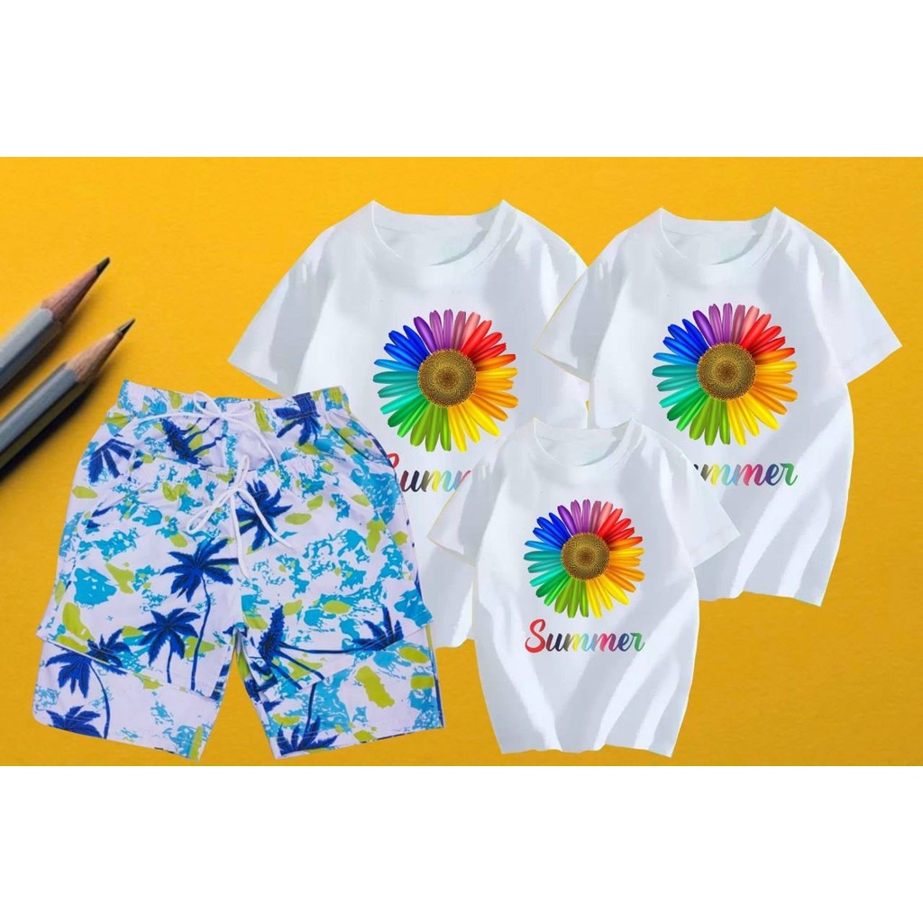Áo thun in SUMMER HOA  Đồng phục gia đình 3/4/5 người, áo nhóm giá rẻ thun cotton mát mịn, không xù lông