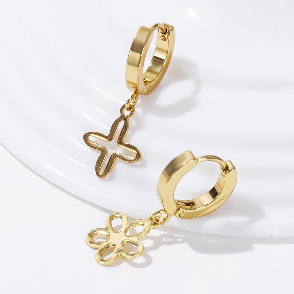 Bông Tai Thời Trang Hình Thánh Giá/Trái Tim Bằng Thép Titan Vàng 18K Cho Nữ