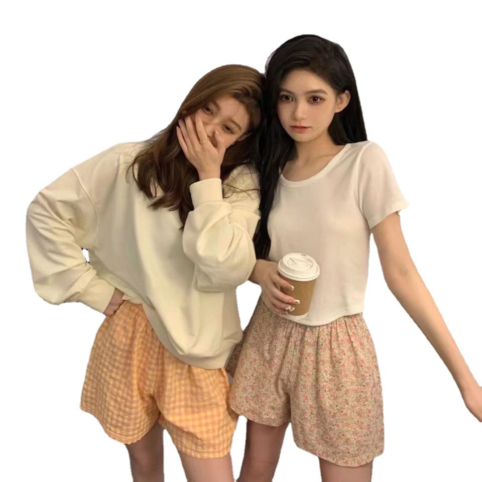 Quần đùi cotton lưng cao ống rộng họa tiết sọc caro thời trang mùa hè sành điệu cho nữ | BigBuy360 - bigbuy360.vn