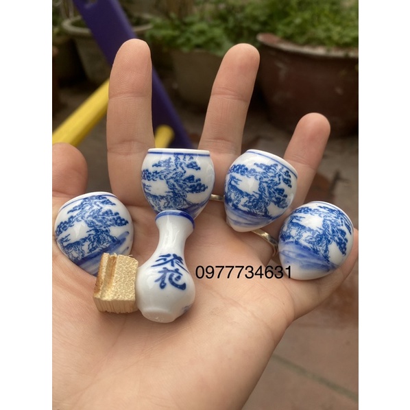 Bộ 5 chiếc cóng sứ tai tre đục triện phụ kiện lồng chim vành khuyên, hút mật ốc mít giá rẻ