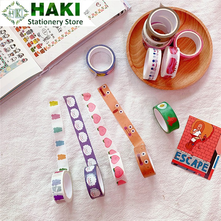 Washi tape cute HAKI, băng dính washi tape in họa tiết đáng yêu trang trí sổ giá rẻ BD08