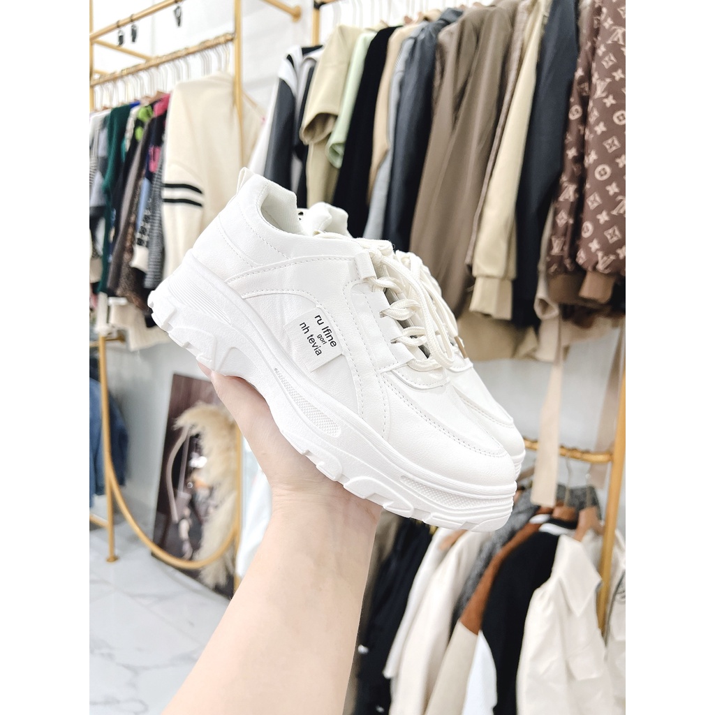 Giày  sneaker Độn Đế Full Trắng Nam Nữ Unisex Cao Cấp họa tiết caro, nâng đế 3,5cm SIÊU ĐỈNH