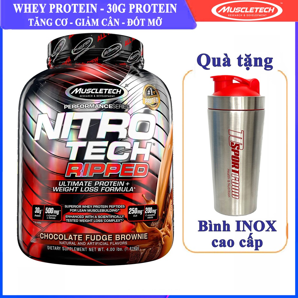 Sữa tăng cơ cực mạnh Nitro Tech Ripped của Muscletech hộp 1.8kg hỗ trợ tăng cơ giảm cân đốt mỡ cao cấp