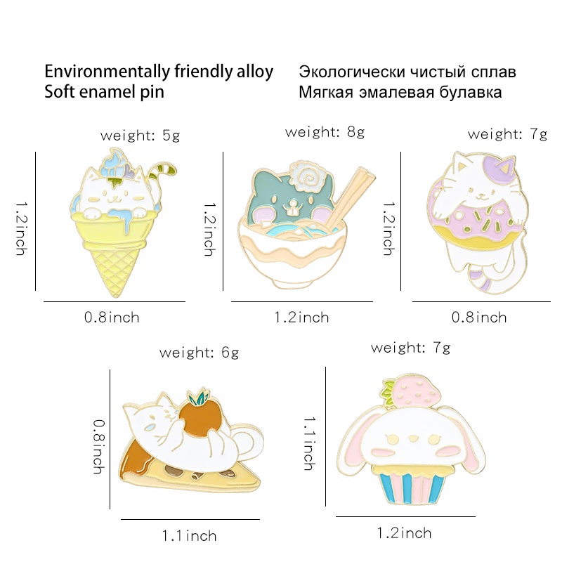 Bộ 5 Ghim Cài Áo Tráng Men Hình Mèo Hoạt Hình / Cốc Kem / Hành Tinh / Hành Tinh Dễ Thương Dùng Làm Quà