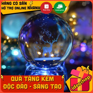 Quả cầu Pha Lê Có đế đèn - Hươu, Hệ mặt trời,Dải Ngân Hà, Bồ Công Anh (3D Engraved Crystal Ball)