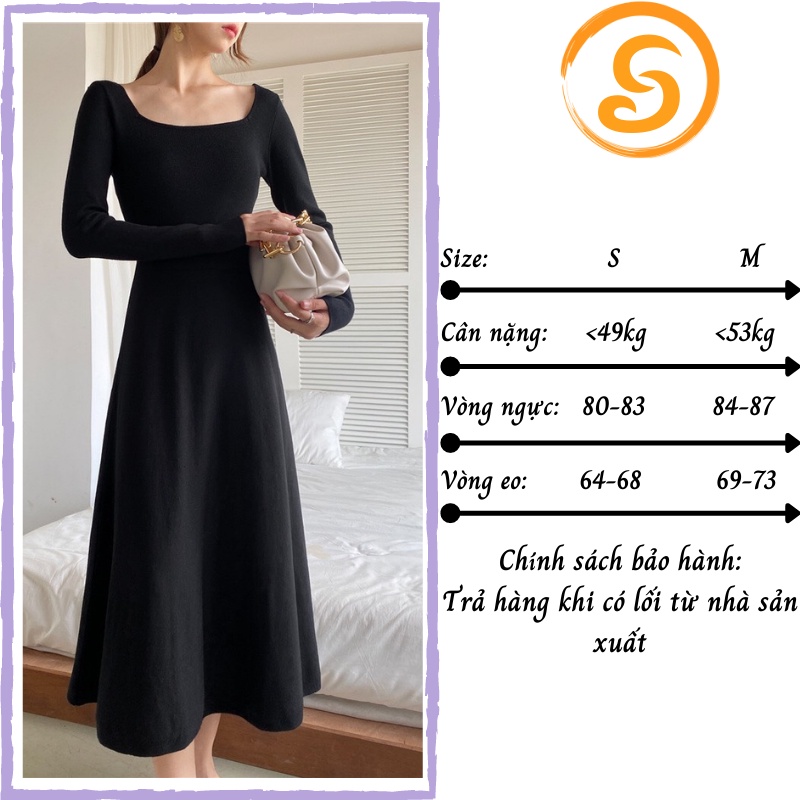Váy nữ đẹp cổ vuông dáng xòe dài tay cá tính vải tuyết mưa V0027 | BigBuy360 - bigbuy360.vn