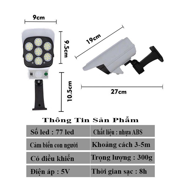 Đèn led năng lượng mặt trời giả camera chống trộm cảm biến chuyển động cảm ứng tự động bật tắt chống nước có điều khiển