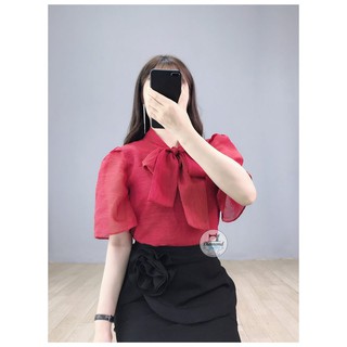 Áo sơ mi nữ ngắn tay công sở cổ nơ