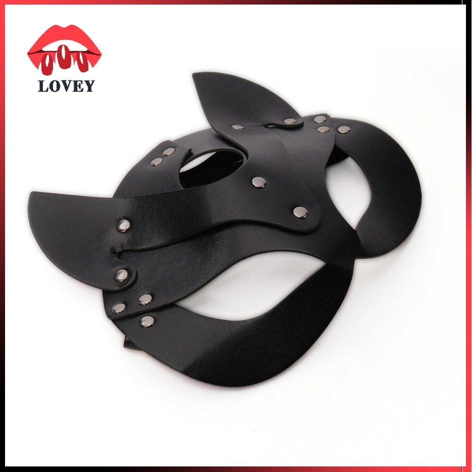 Mặt nạ che nửa mặt hóa trang Halloween hình mèo làm từ da độc đáo