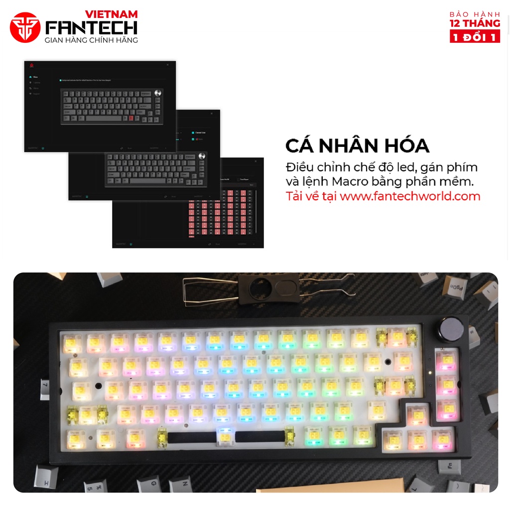 Kit Bàn Phím Cơ Custom Bluetooth FANTECH MAXFIT 67 MK858 Led RGB - Phân Phối Chính Hãng