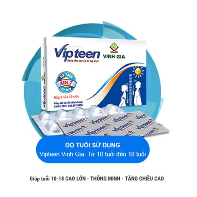 Vipteen Vinh Gia - Hộp 20 viên - Hỗ trợ tăng chiều cao thanh thiếu niên