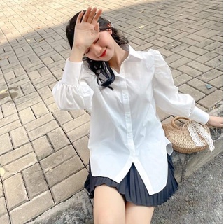 Áo sơ mi trắng tay bồng vạt bầu tiểu thư sơ mi nữ bánh bèo công sở LD0102