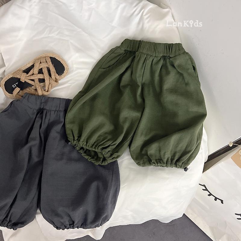 [Babycat] Hàng Có Sẵn Quần Harem Cotton Lanh Mềm Mại Dây Rút Tự Dính Dáng Rộng Phong Cách Hàn Nhật Thời Trang Mùa Hè Dành Cho Bé Trai Bé Gái