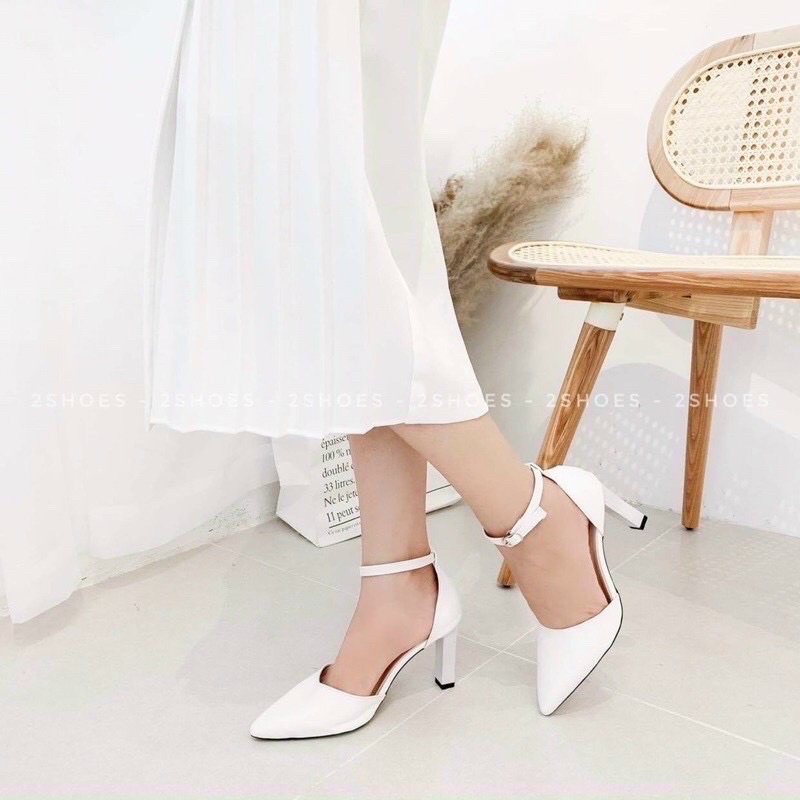 Giày cao gót nữ gót dẹt sandal cao gót dẹt quai cài da mờ 8cm