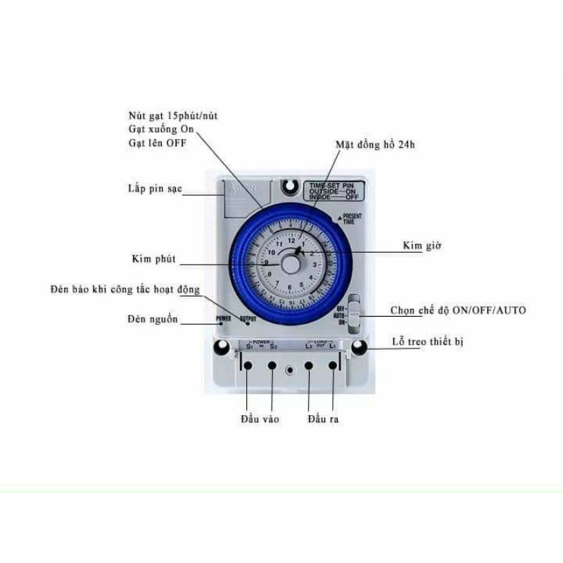 Đồng hồ hẹn giờ tự động tắt mở .Camso T35 N. Đồng hồ cơ có pin nuôi . cho phép tải 3kw