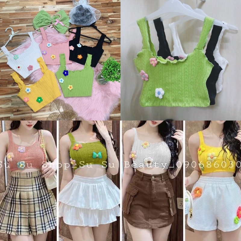 Áo 2 dây xốp xương cá phối hoa len