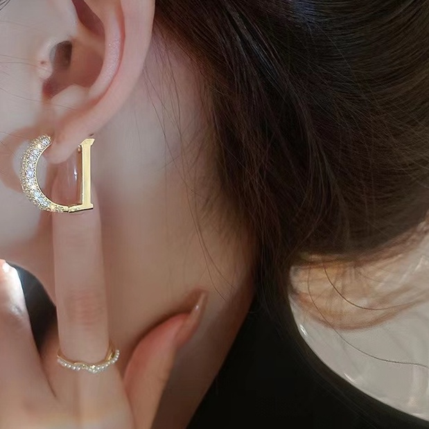 Khuyên Tai Mạ Vàng Đính Đá Zircon Thiết Kế Sang Trọng Thời Trang Cho Nữ