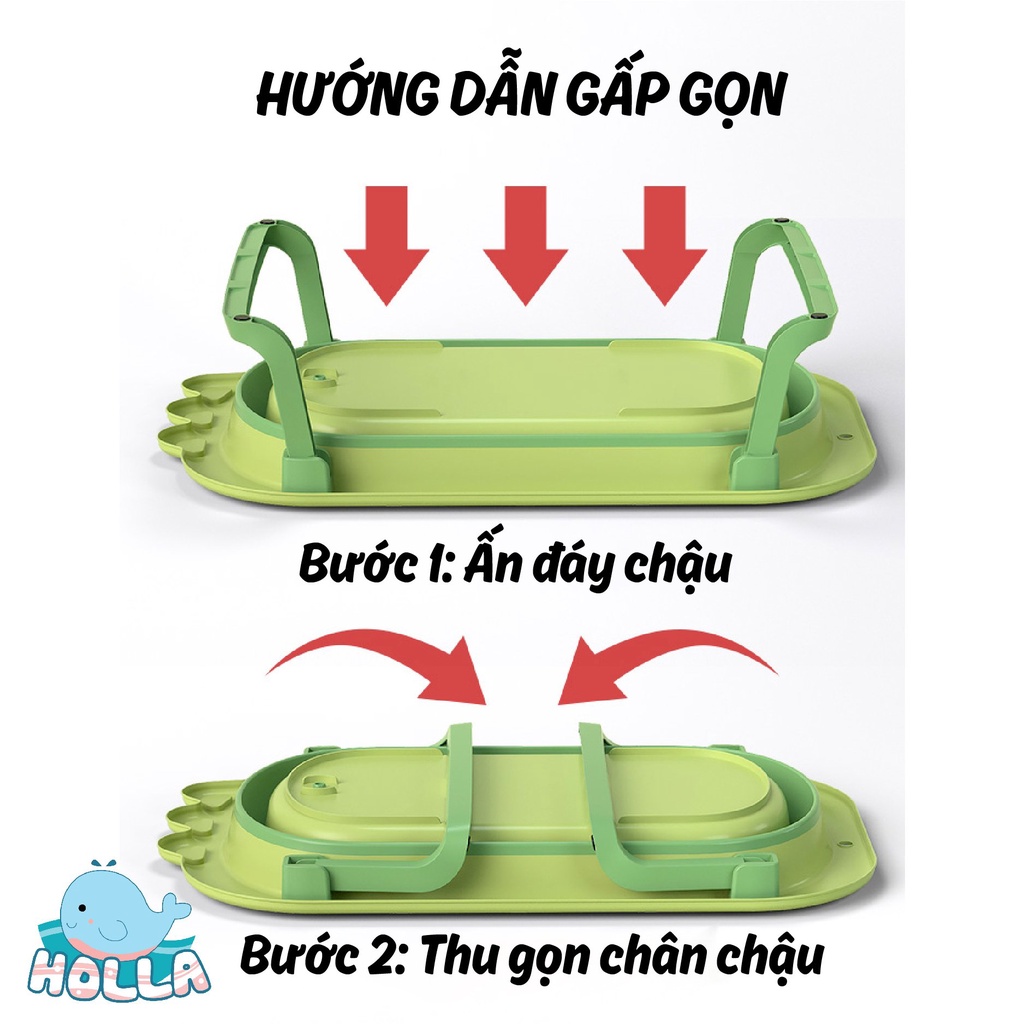 Chậu tắm cho bé hình cá sấu gấp gọn Holla HL -03139, tặng kèm phao tắm cao cấp | Chậu tắm cho bé gấp gọn