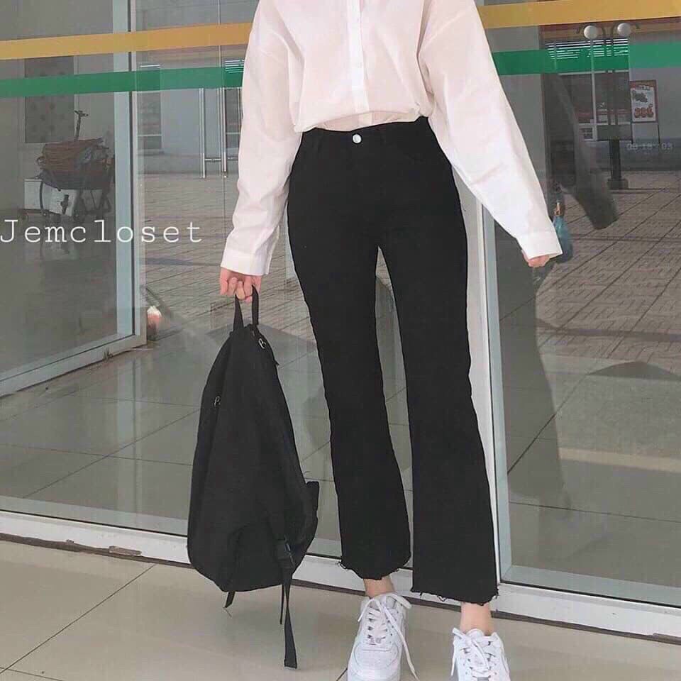 Quần Jean Nữ Thiết Kế Dáng Ống Loe, Quần Bò Cạp / Lưng Cao , Chất Cotton, Màu Đen Co Giãn Tốt - Hàng VNXK, CA02 | BigBuy360 - bigbuy360.vn