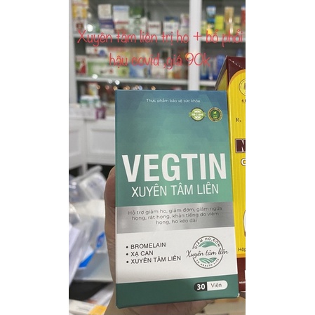 Viên uống Xuyên Tâm Liên Vegtin chai 30 viên , hỗ trợ giảm ho