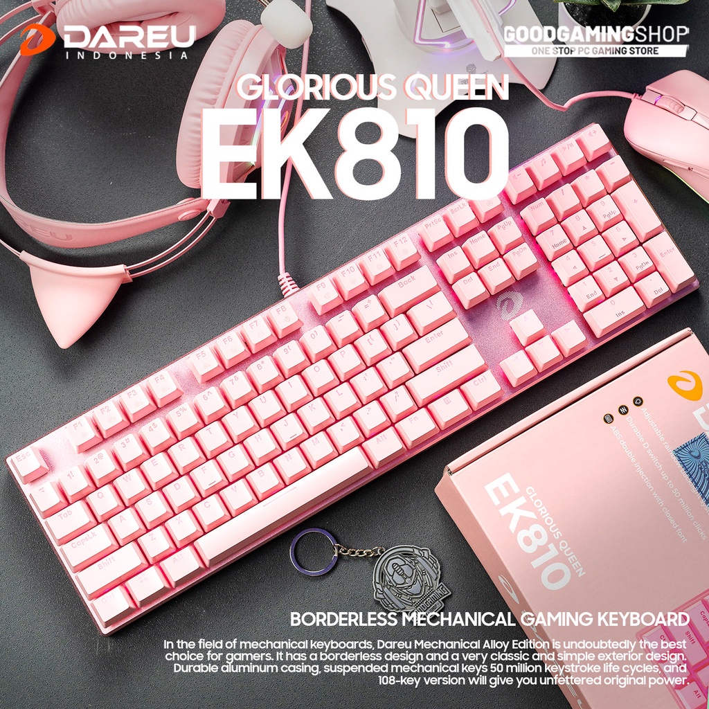Bàn phím cơ Gaming DAREU EK810 - Pink - Black (MULTI-LED, Blue/ Brown/ Red D switch)