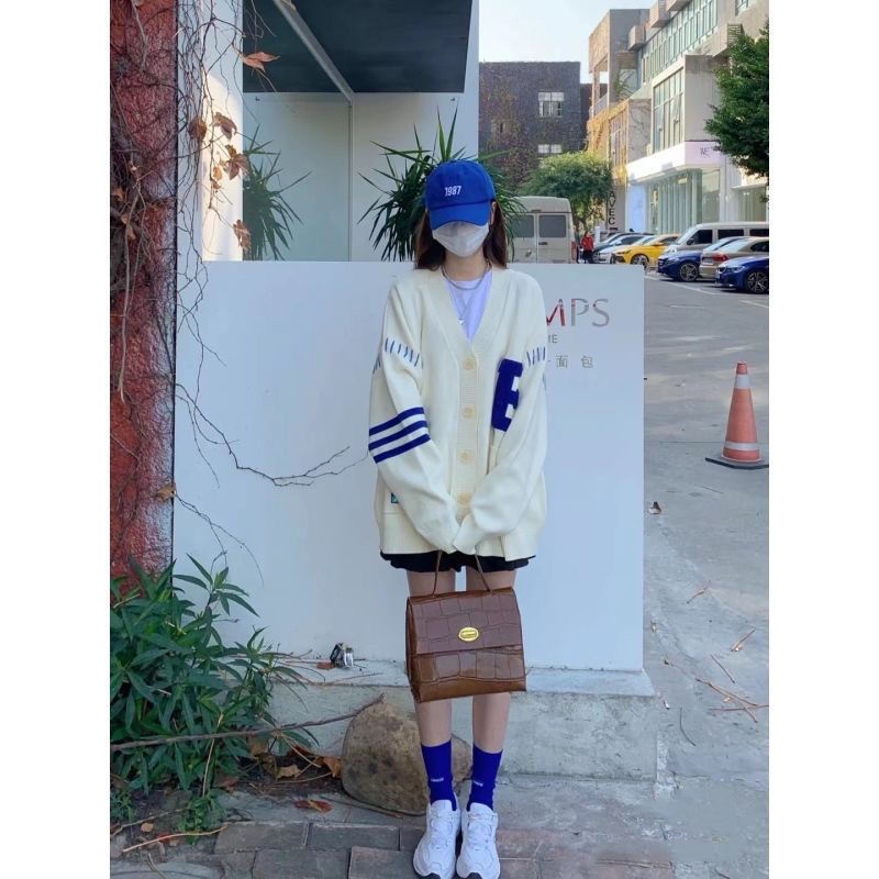 Áo Khoác Cardigan Thêu Chữ Phối Màu Phong Cách Hàn Quốc Thời Trang Mùa Xuân Mới Cho Nữ