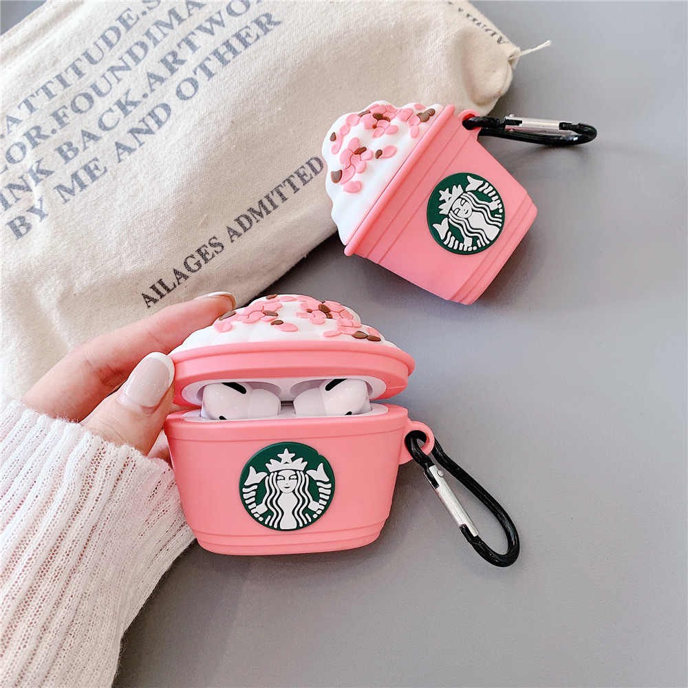 Vỏ Bảo Vệ Hộp Sạc Tai Nghe Bằng Silicon Mềm Màu Hồng Chống Rơi Hình Starbucks Cho Airpods 1 / 2 inpods i12 TWS i12s