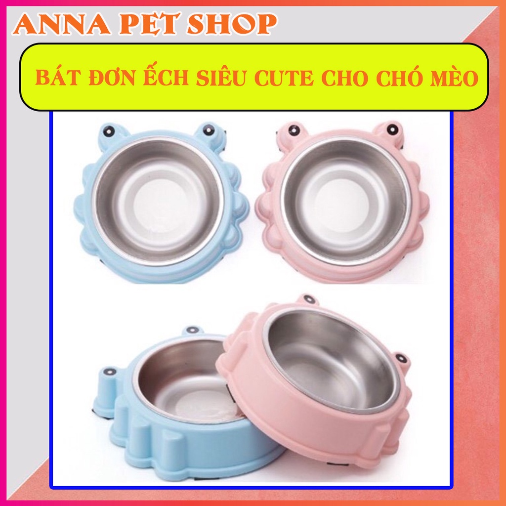 Bát ăn chó mèo đơn hình chú ếch lòng inox
