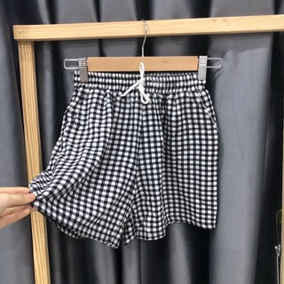 Quần đùi cotton lụa eo chun hoạ tiết caro