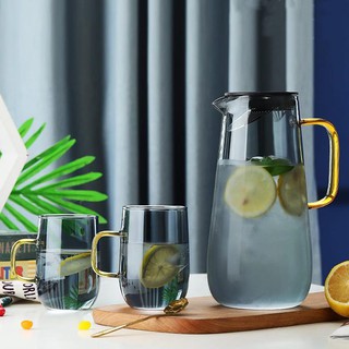 Bình Nước Thủy Tinh Borosilicate Màu Khói 1,6 lít & 2 Cốc Thủy Tinh Mầu Khói 350ml