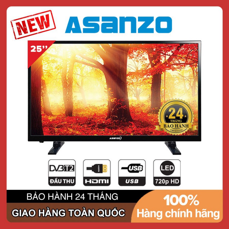 Tivi T2 Asanzo 25 inch 25S200T2 HD Ready, HDMI, VGA, AV, DVB-T2, Nguồn Điện 12V, Tivi Giá Rẻ - Hàng Chính Hãng