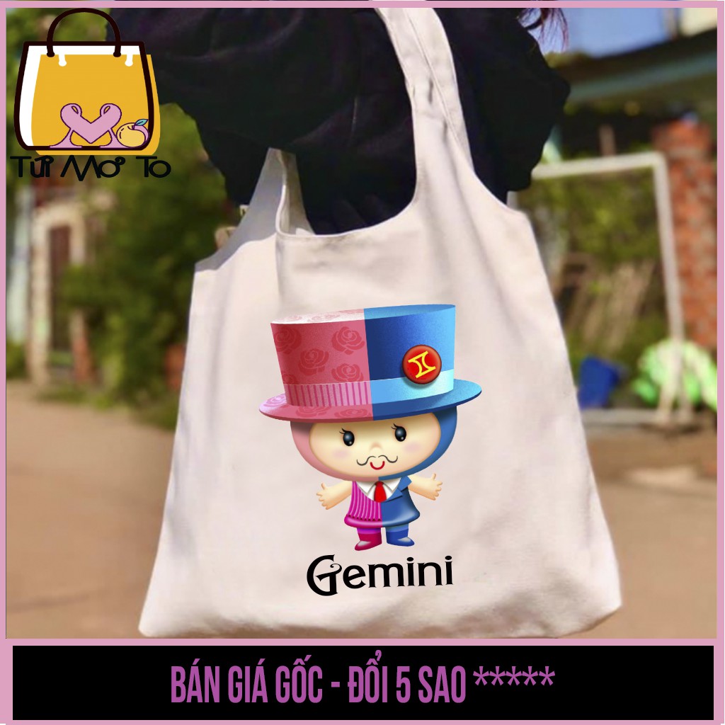 Túi tote túi vải túi canvas quai tròn có khóa kéo in hình 12 CUNG HOÀNG ĐẠO - Cung Song Tử (Gemini) - Túi Mơ To store