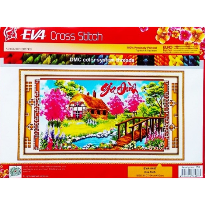 Tranh Thêu Chữ Thập 3D Gia Đình Hạnh Phúc Bình Yên EVA8487 (KHÁCH TỰ THÊU) KT:64X42CM