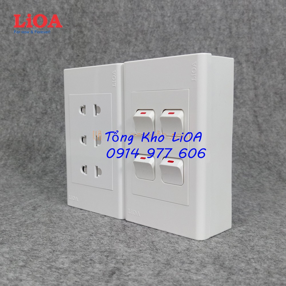 Combo ổ cắm điện ba 2 chấu LiOA 16A 3520W + 4 công tắc điện - Lắp nổi
