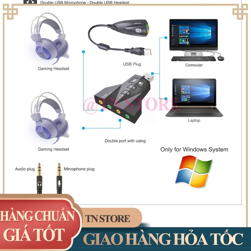 Usb sound card hình đĩa bay chất lượng 7.1 chia mic và loa ra usb Tn Store (dùng cho máy hư cổng loa 3.5mm)