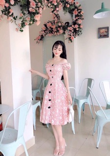 Váy Kẻ Hoa Cúc Hàng Thiết Kế