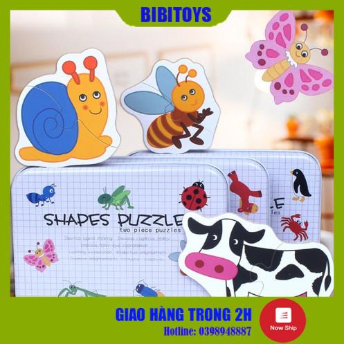 Đồ chơi bộ ghép hình hộp sắt 2 mảnh Shapes Puzzle thông minh cho bé từ 2 tuổi