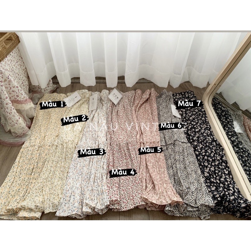 chân váy voan hoa nhí dáng dài dập ly nhiều màu hàng quảng châu phong cách ulzzang (ảnh shop chụp thật 100%) | BigBuy360 - bigbuy360.vn