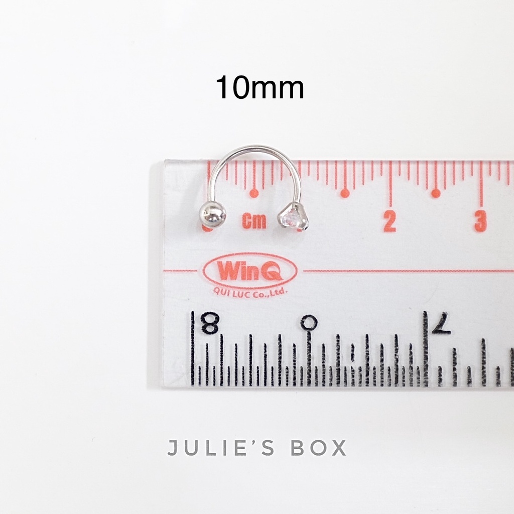 Khuyên Tai Titan Unisex Nam Nữ Chữ U Màu Bạc 1 Đá 1 Bi Không Gỉ Sét Không Ngứa Bông Tai Julies Box 66