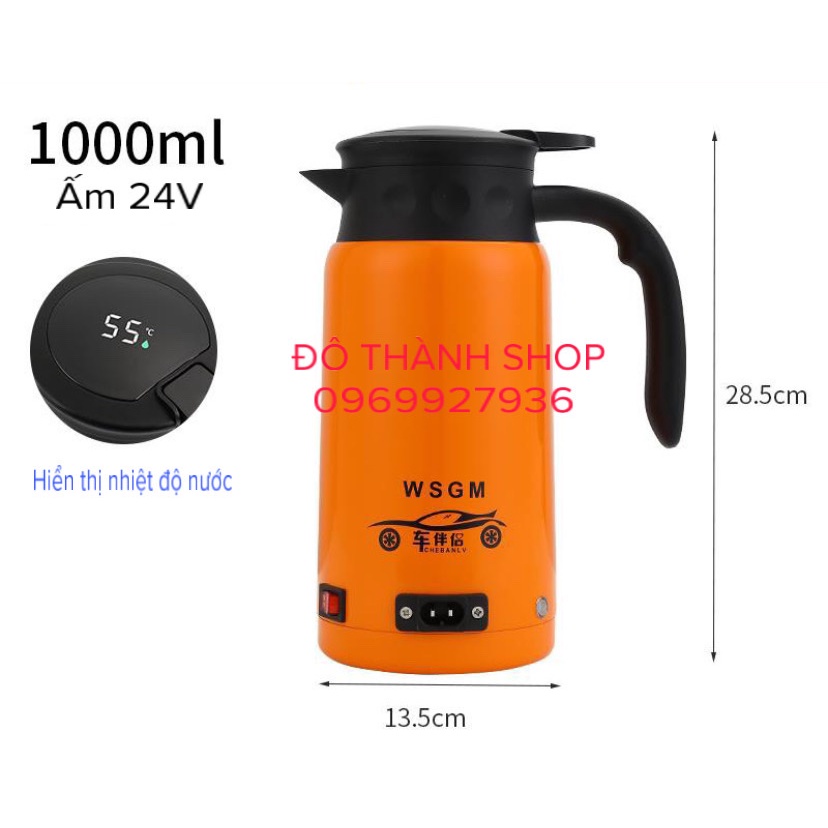 Ấm đun nước pha trà trên ô tô 24V CAO CẤP 1000MIL HIỂN THỊ NHIỆT ĐỘ bảo hành 6tháng 1 tuần đổi mới.