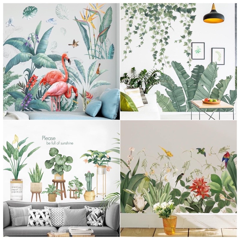 Decal dán tường hình cây, hoa, lá⚡️𝐅𝐑𝐄𝐄 𝐒𝐇𝐈𝐏⚡️ Giấy dán tường, Decal trang trí - PVC chống thấm nước, keo siêu dính