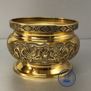 Bát hương đồng mẫu lư tròn ( tặng kèm chổi bao sái )