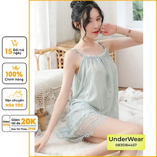 Váy ngủ sexy gợi cảm UnderWear, Đầm ngủ 2 dây dễ thương Freesize KL02 kèm quần chip-Quần lót QR