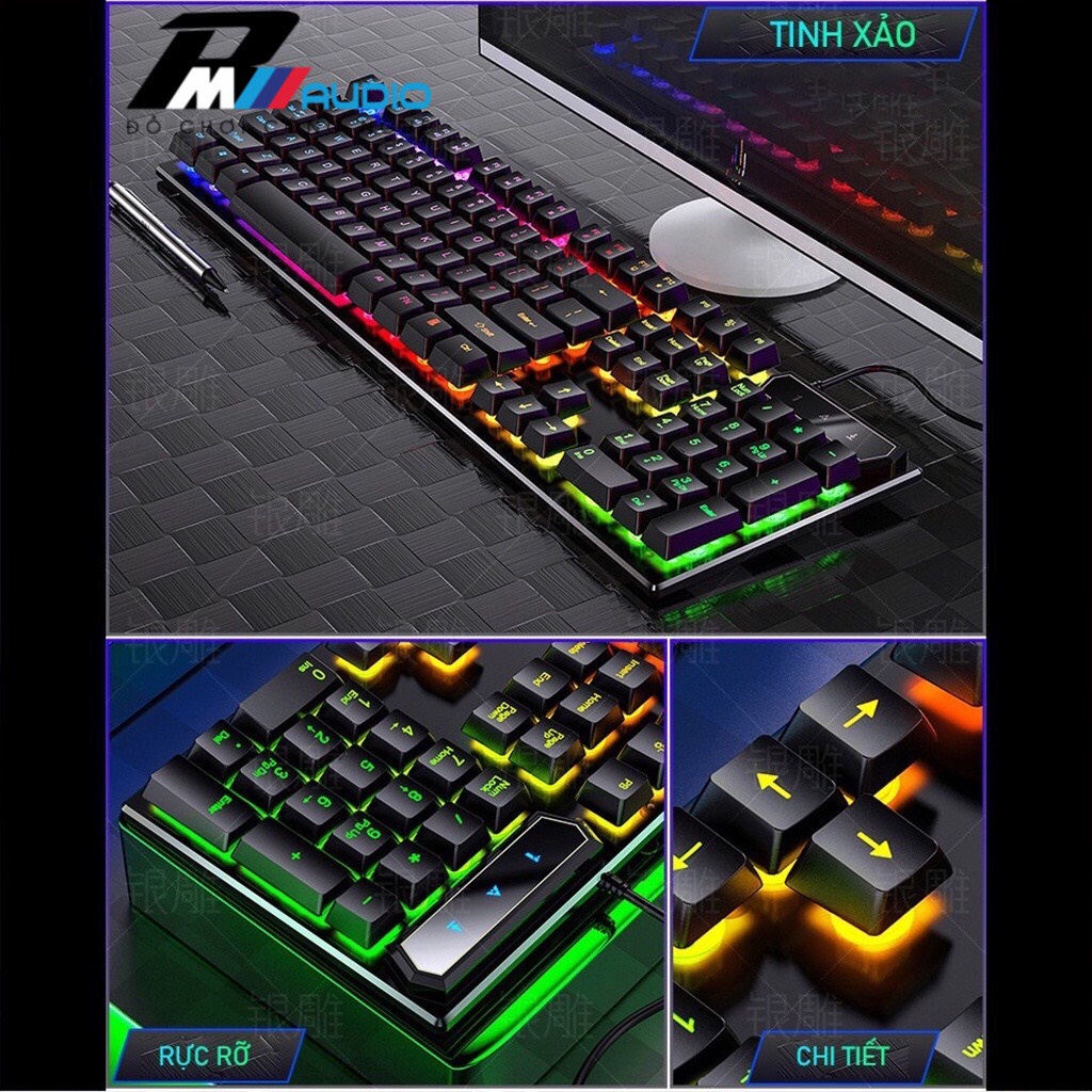 Bàn Phím Máy Tính Kèm Chuột YINDIAO V4 Gaming Có Dây Đèn LED RGB Xuyên Phím Chống Nước-BMVAUDIO